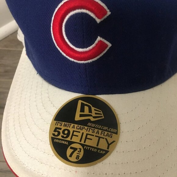 59FIFTY Chicago Cubs Two Tone White Blue C Patch Wool Baseball Hat Cap 7 3/8 NEW - Picture 7 of 13